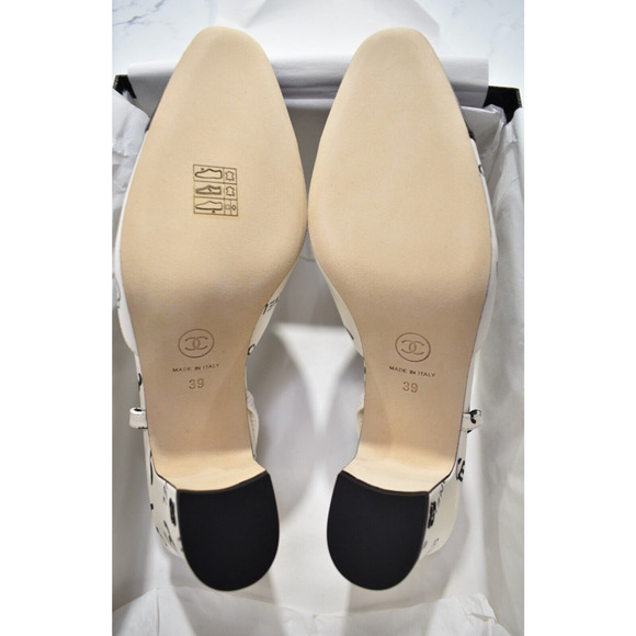 Chanel 23P Mademoiselle Coco Sling White Black CC Logo Slingback Sandal Heel 39 - Picture 12 of 12